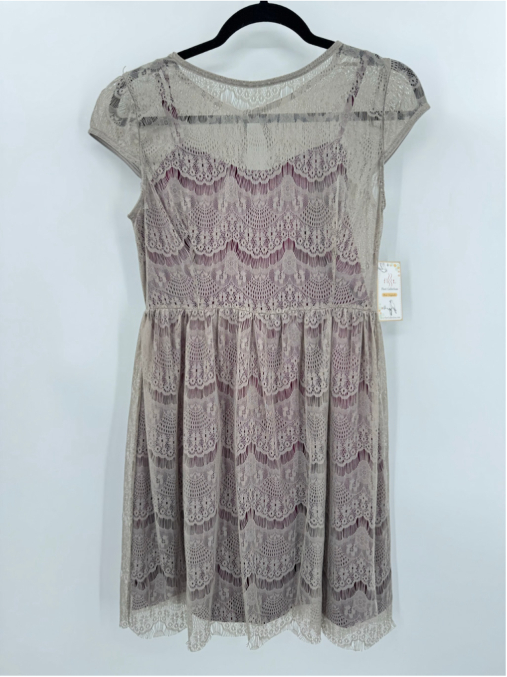 Taupe Lace Overlay Dress Burgundy Slip Lining Fleet Collection Size Medium